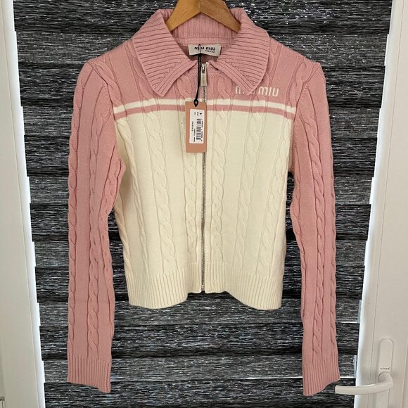 Miu Miu Tops - Miu Miu Women Knit Top Full Zipup Pink